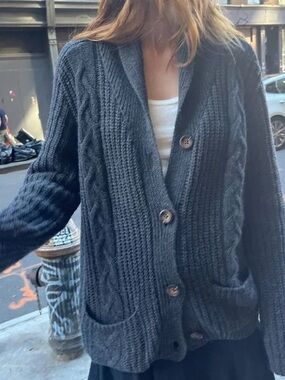 Brandy Melville Charcoal Gray Shawl Collar Cable Knit Cardigan